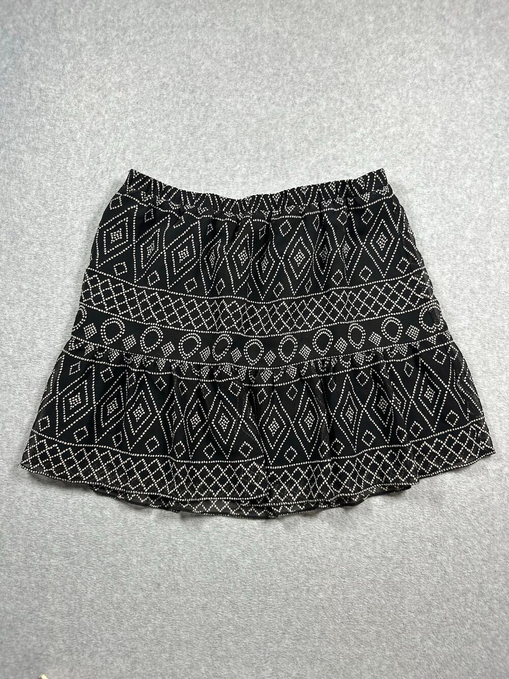 Madewell Caravan Print Ruffle Mini Skirt Women's Size Small Black High Waist